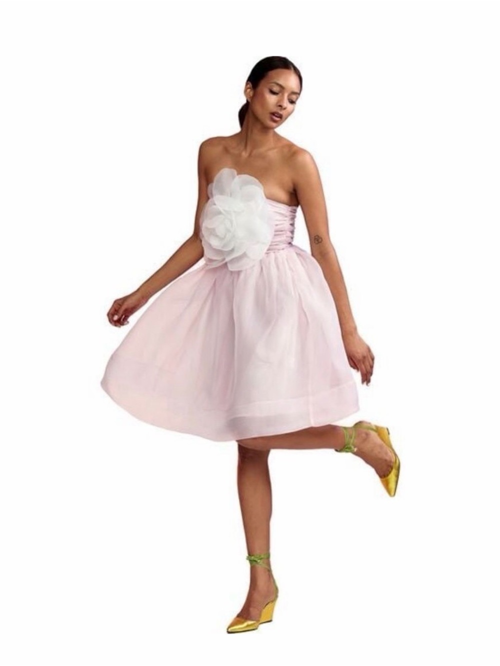 Cynthia Rowley Strapless Light Pink Tulle Dress with White Floral Applique - Picture 16 of 16